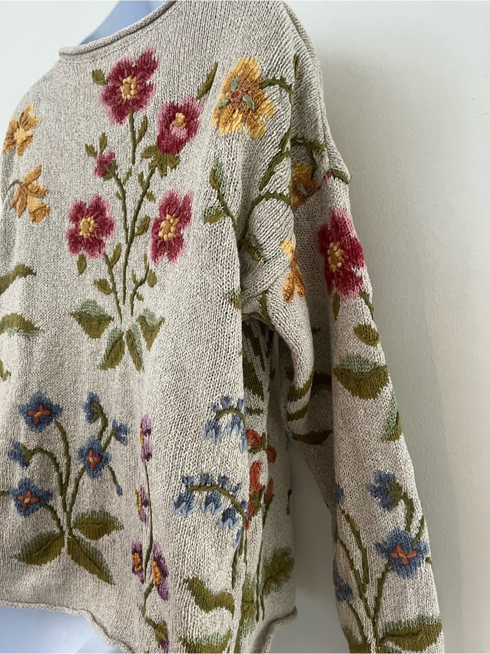 VTG Northern Isles Embroidered Floral Knit Sweater Beige Size Medium Cottagecore - Picture 9 of 14
